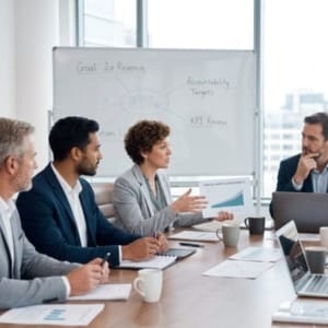 Accounting firm owners in a mastermind group discussing an accounting firm growth strategy and accountability.