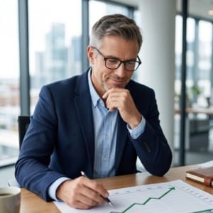 A small accountancy firm owner planning their strategy to grow an accounting firm and break the feast-or-famine cycle.