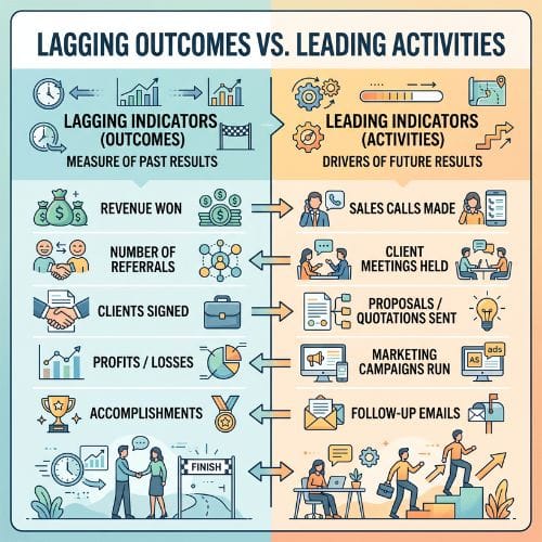 Visual chart comparing leading vs lagging indicators for accounting firm performance.
